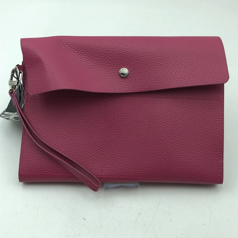 Steve Madden Pouch And Card Case Fuchsia Faux Leather Clutch Brand New